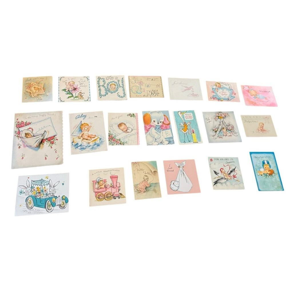 VTG Hallmark Baby Announcement Retro Card Stork Boy Girl Just Arrived USED‎